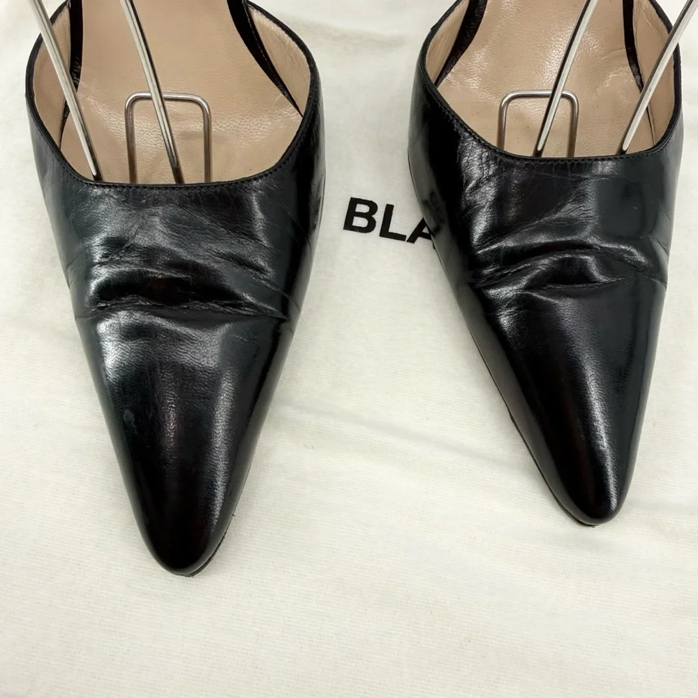 Manolo Blahnik Black Studded Slingback Heels 105mm Vintage Collectors Size 9.5